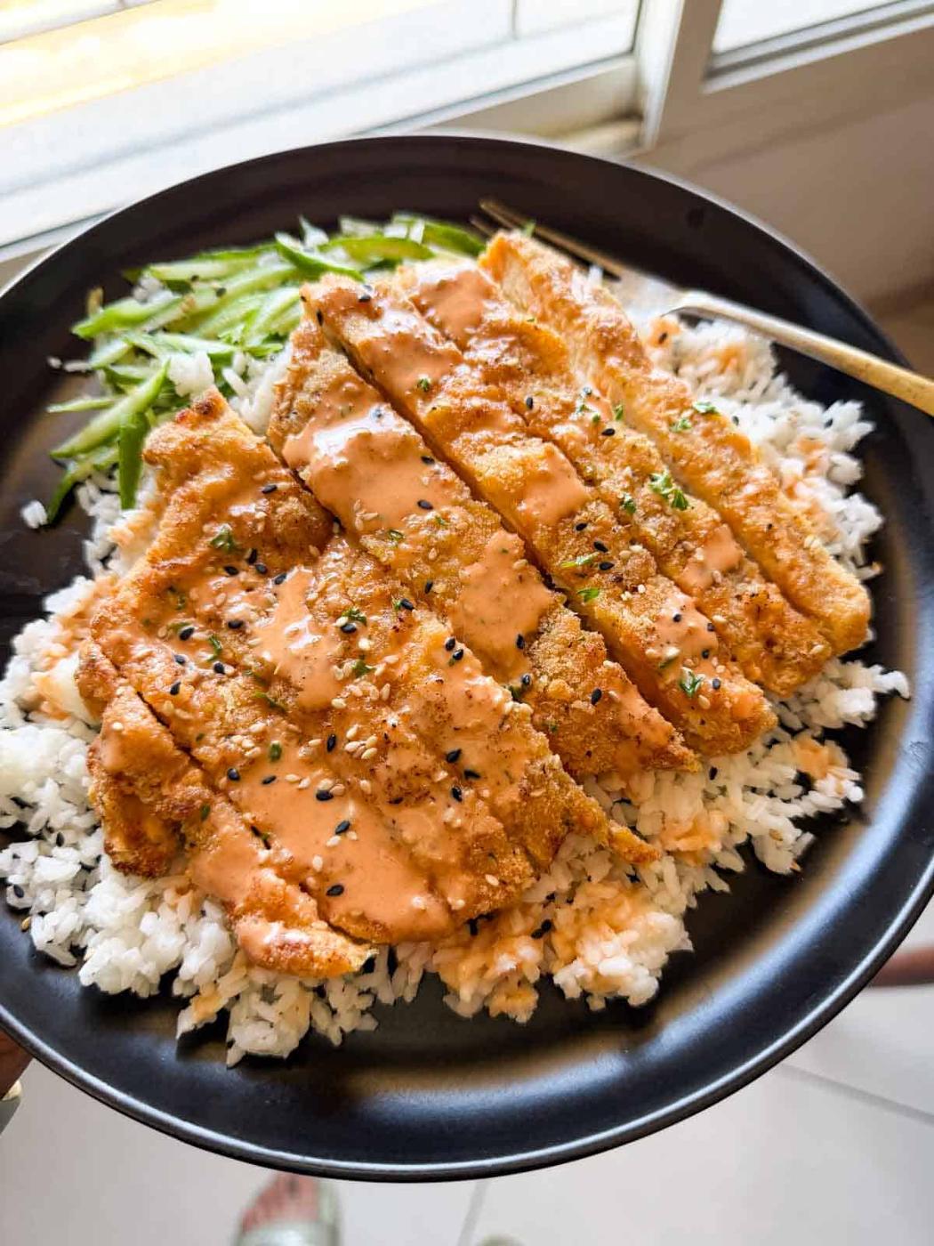 Air Fryer Chicken Katsu Rice Bowl