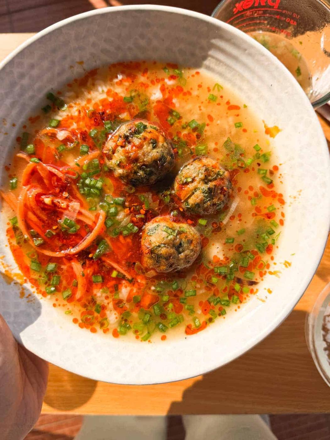 Air Fryer Chicken Meatballs in Ginger Broth