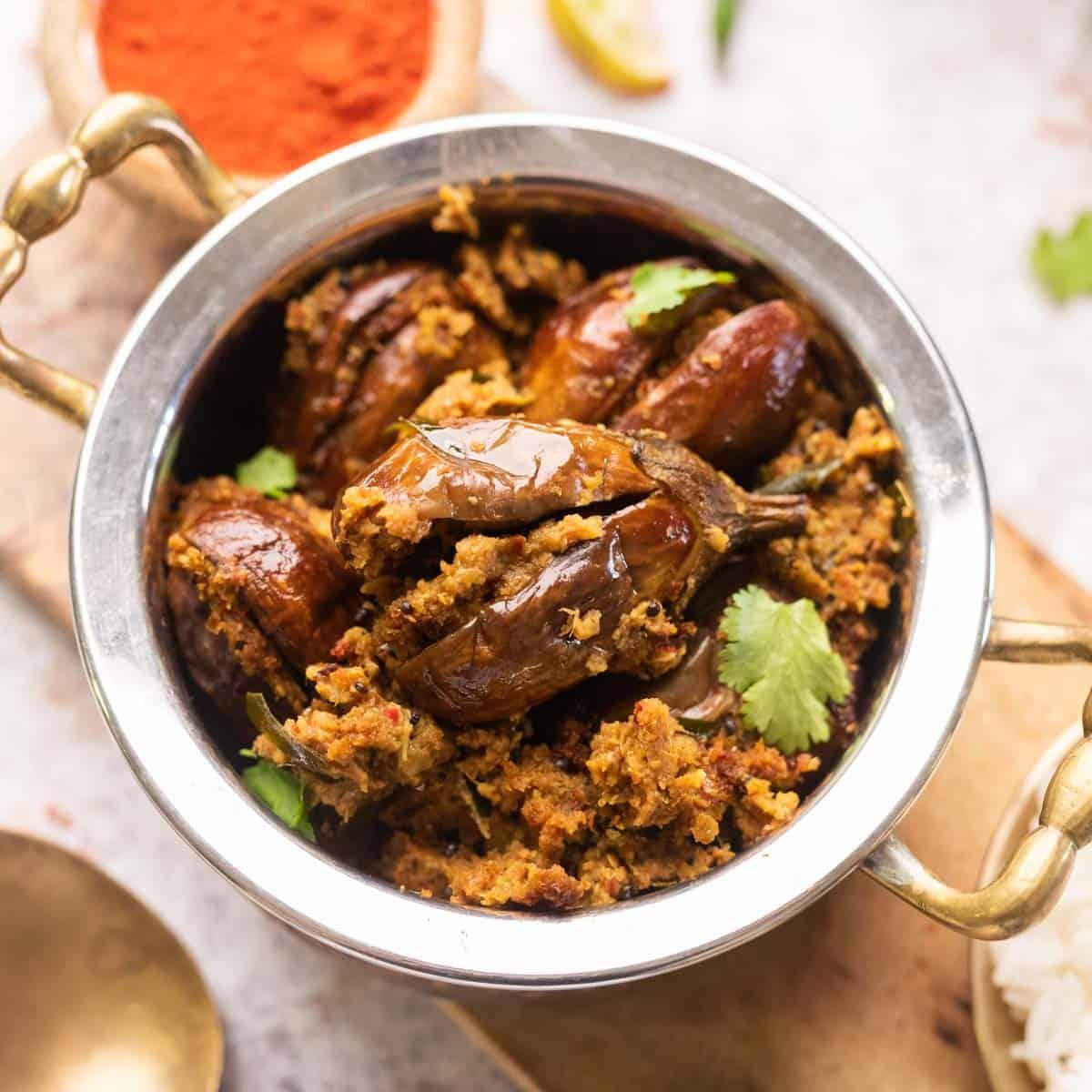 Air Fryer Stuffed Baingan | Baked Stuffed Brinjal