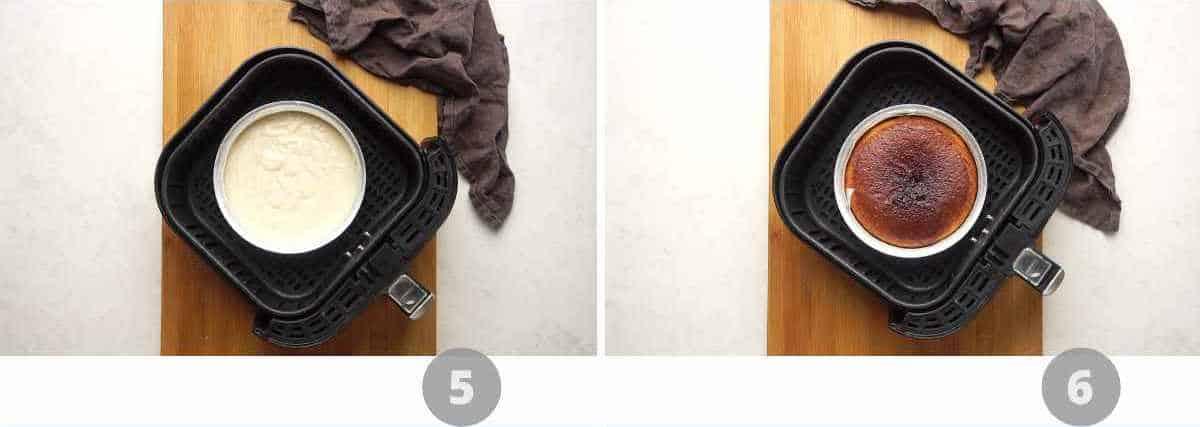Step by step picture collage showing how to make air fryer vanilla cake