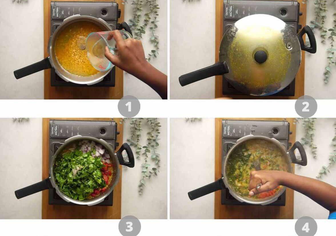 Step by step picture collage showing how to make andhra style pappu