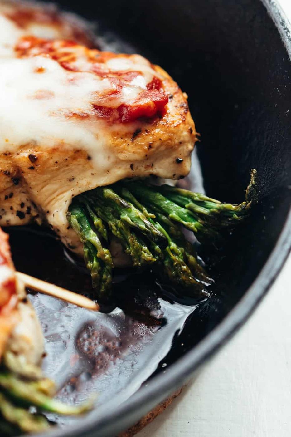 Closeup of Asparagus Stuffed Chicken Breast