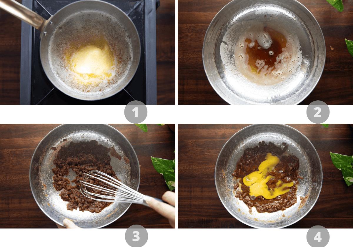 Step by step picture collage showing how to make brown butter banana bread