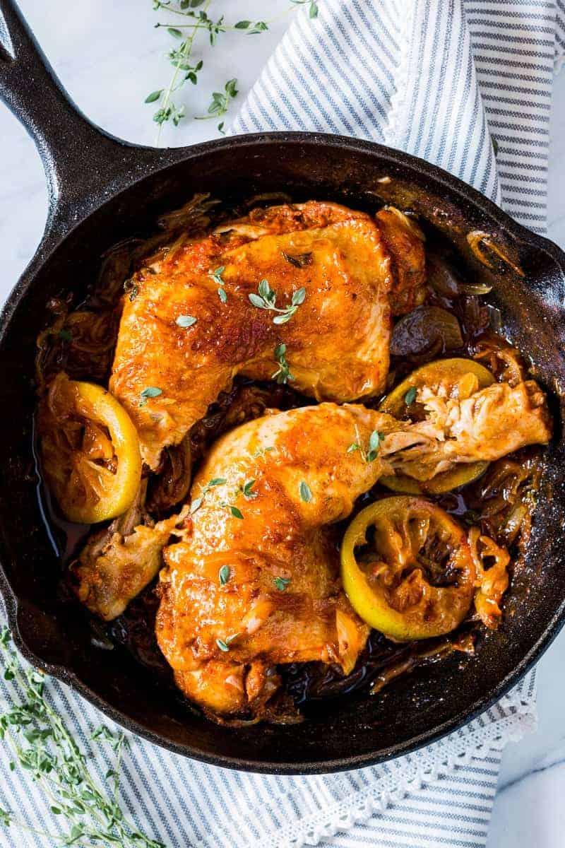 Caramelized Onion Thyme Lemon Chicken Legs