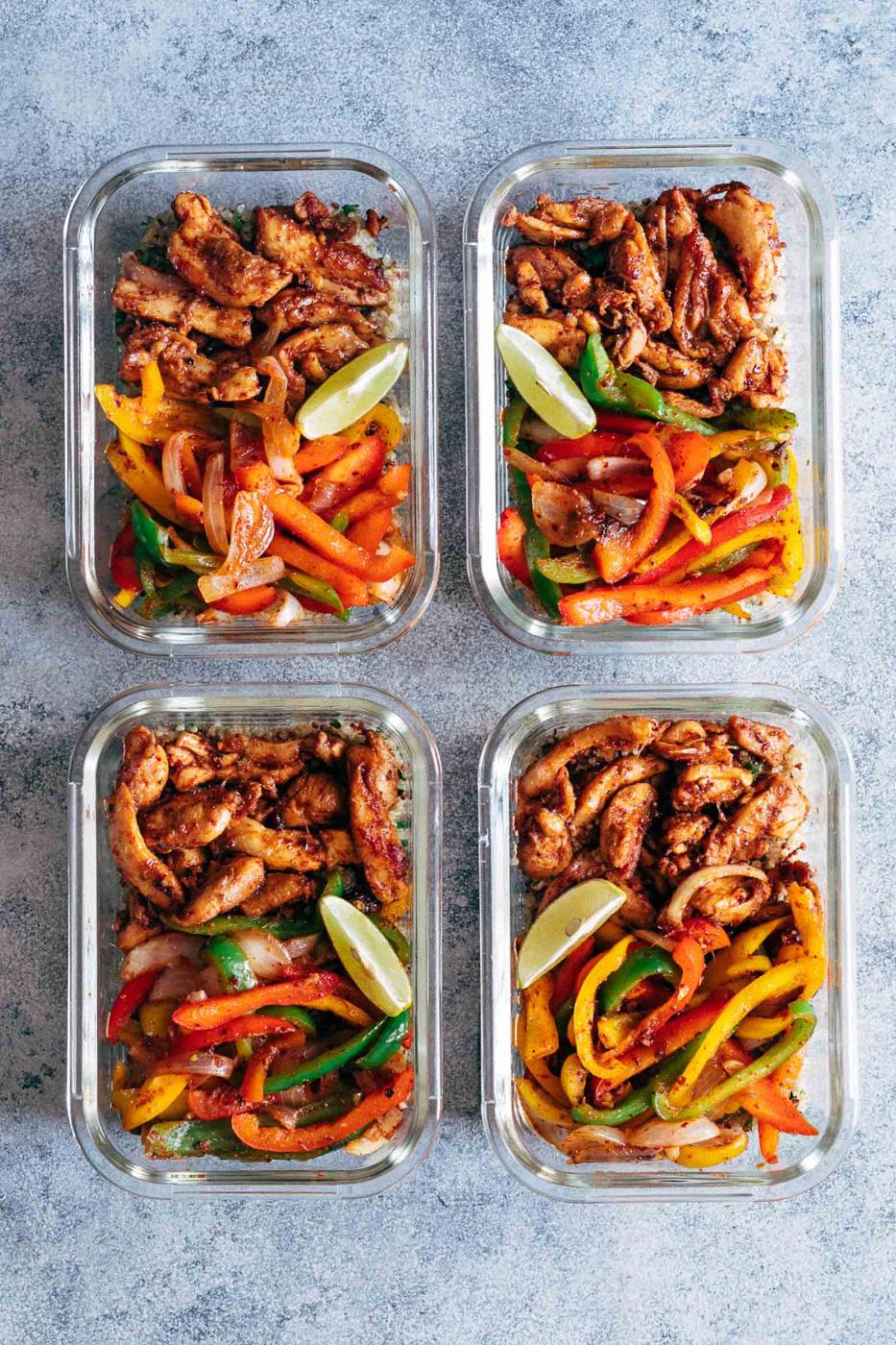 Chicken Fajita Meal Prep Lunch Bowls with Cilantro Lime Quinoa