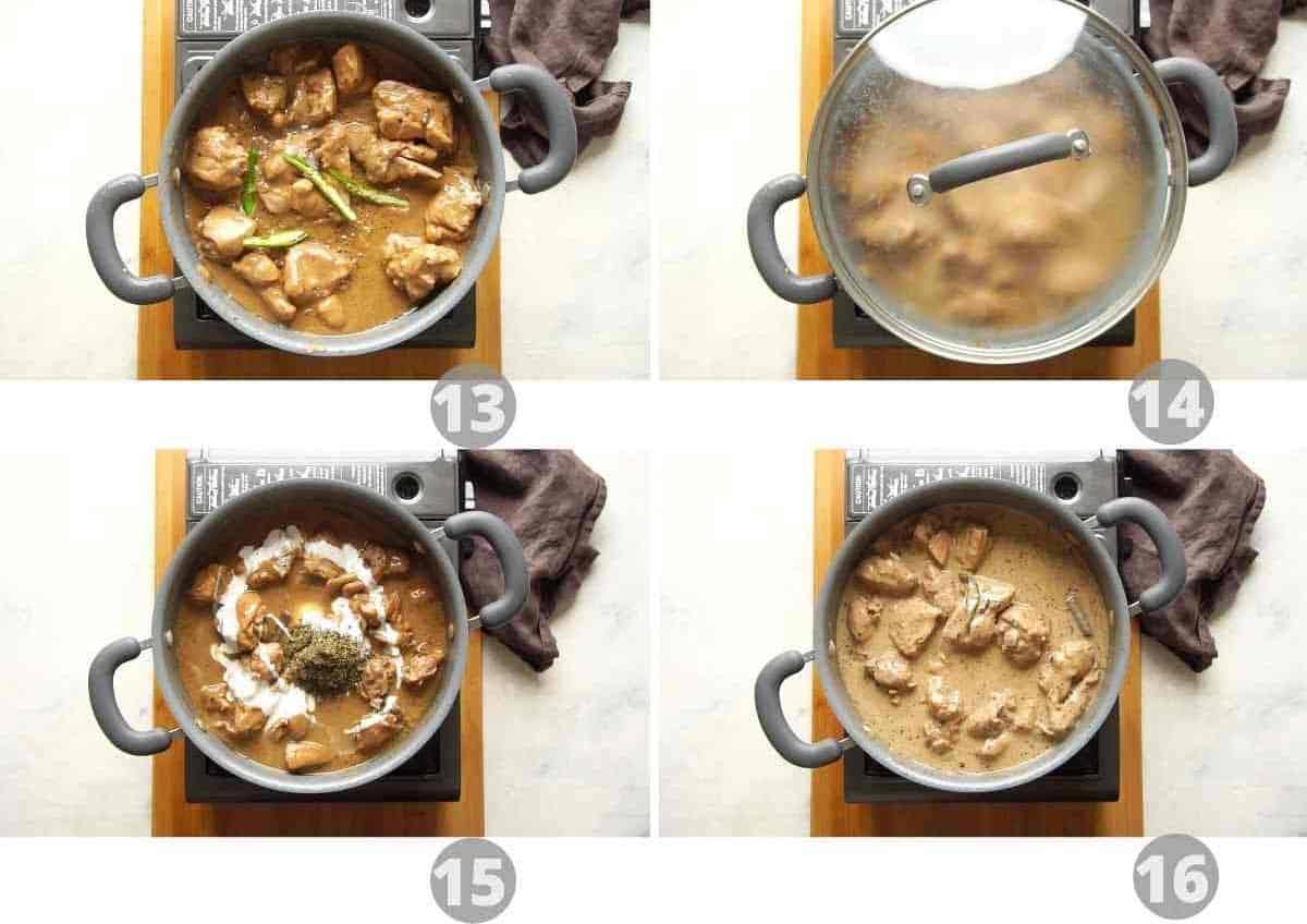 Step by step collage showing how to make chicken kali mirch