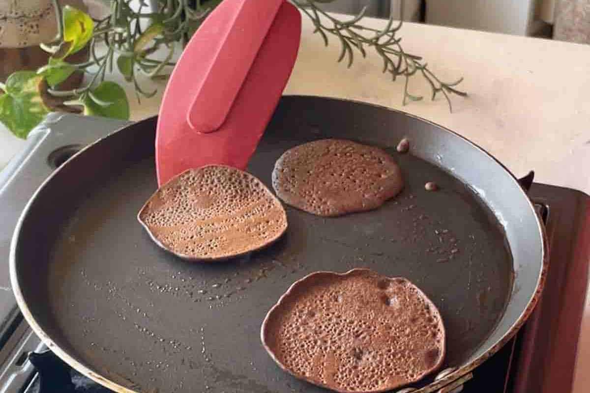 step by step picture showing flipping the pancakes