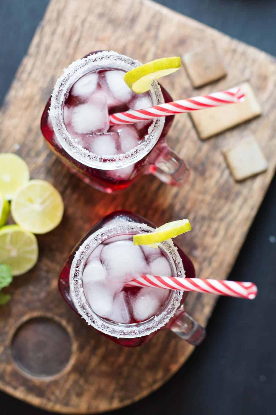The Cranberry Ginger Holiday Cocktail with all its lovely colors.