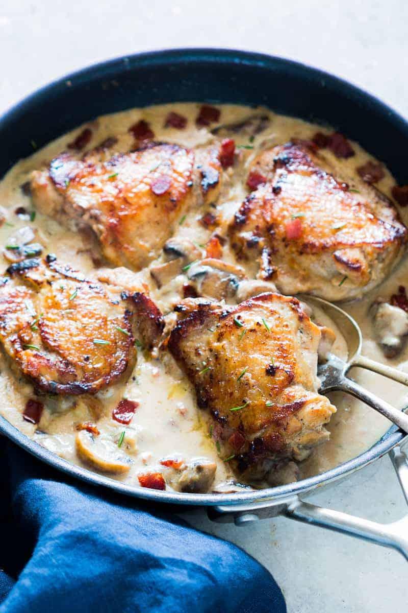 Creamy Bacon Rosemary Mushroom Chicken Thighs