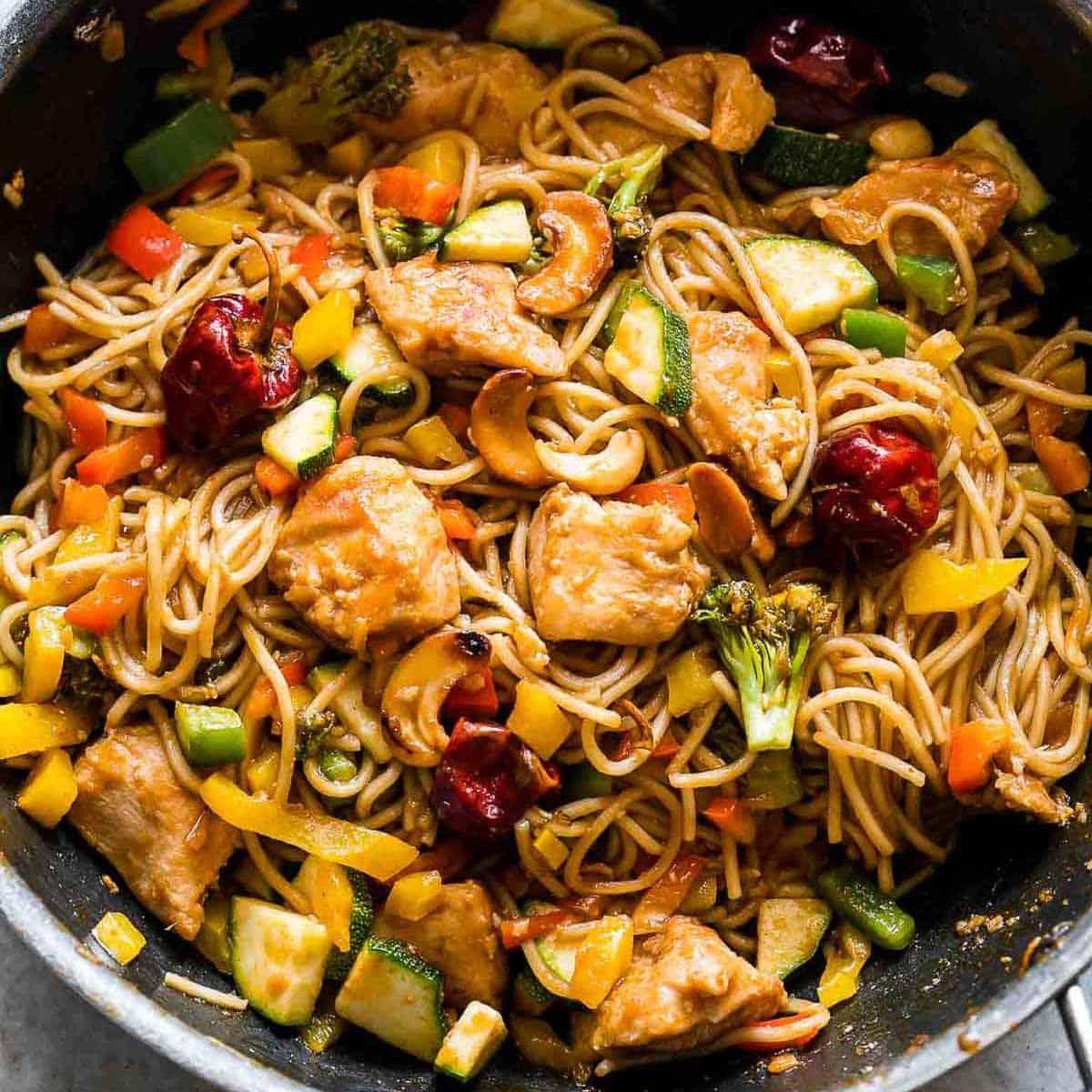 Chinese Cashew Chicken Noodles Stir-Fry