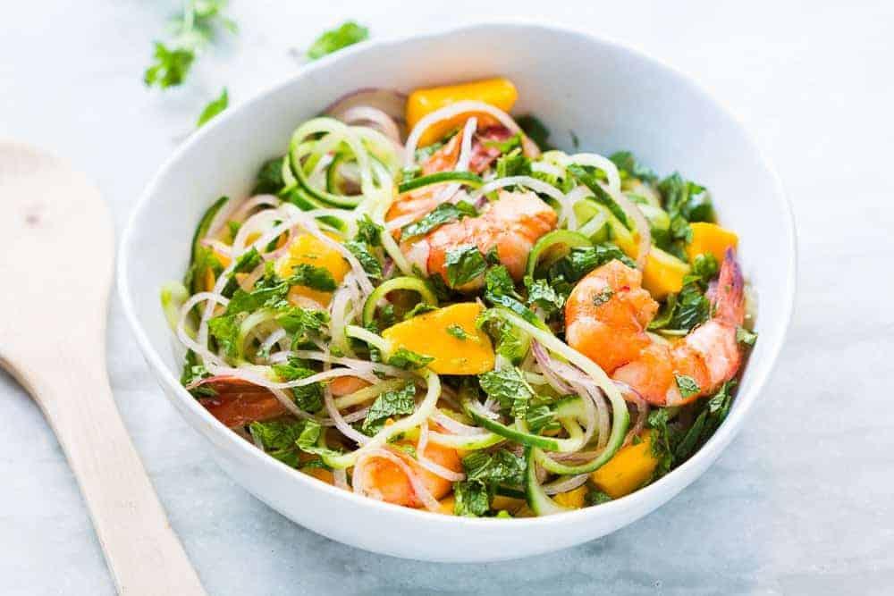 Cucumber Noodle Prawn and Mango Salad (Gluten Free)