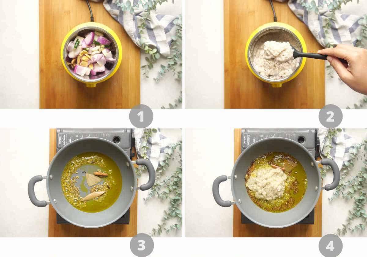 Step by step picture collage showing how to make Dhaba Style Egg Curry