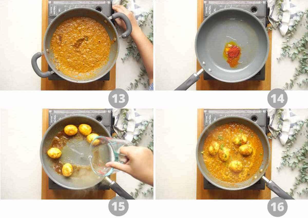 Step by step picture collage showing how to make Dhaba Style Egg Curry