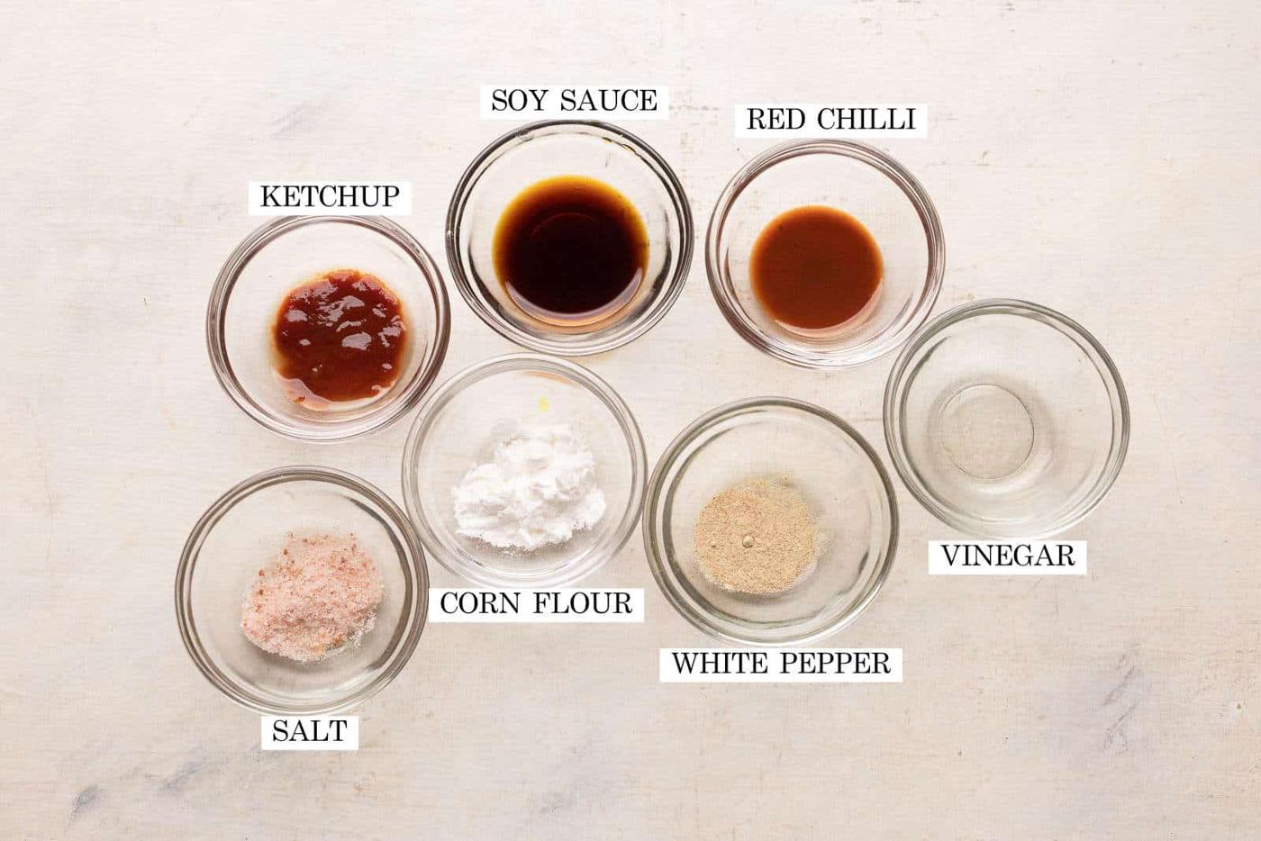 All the ingredients for the chow mein stir fry sauce pictured here