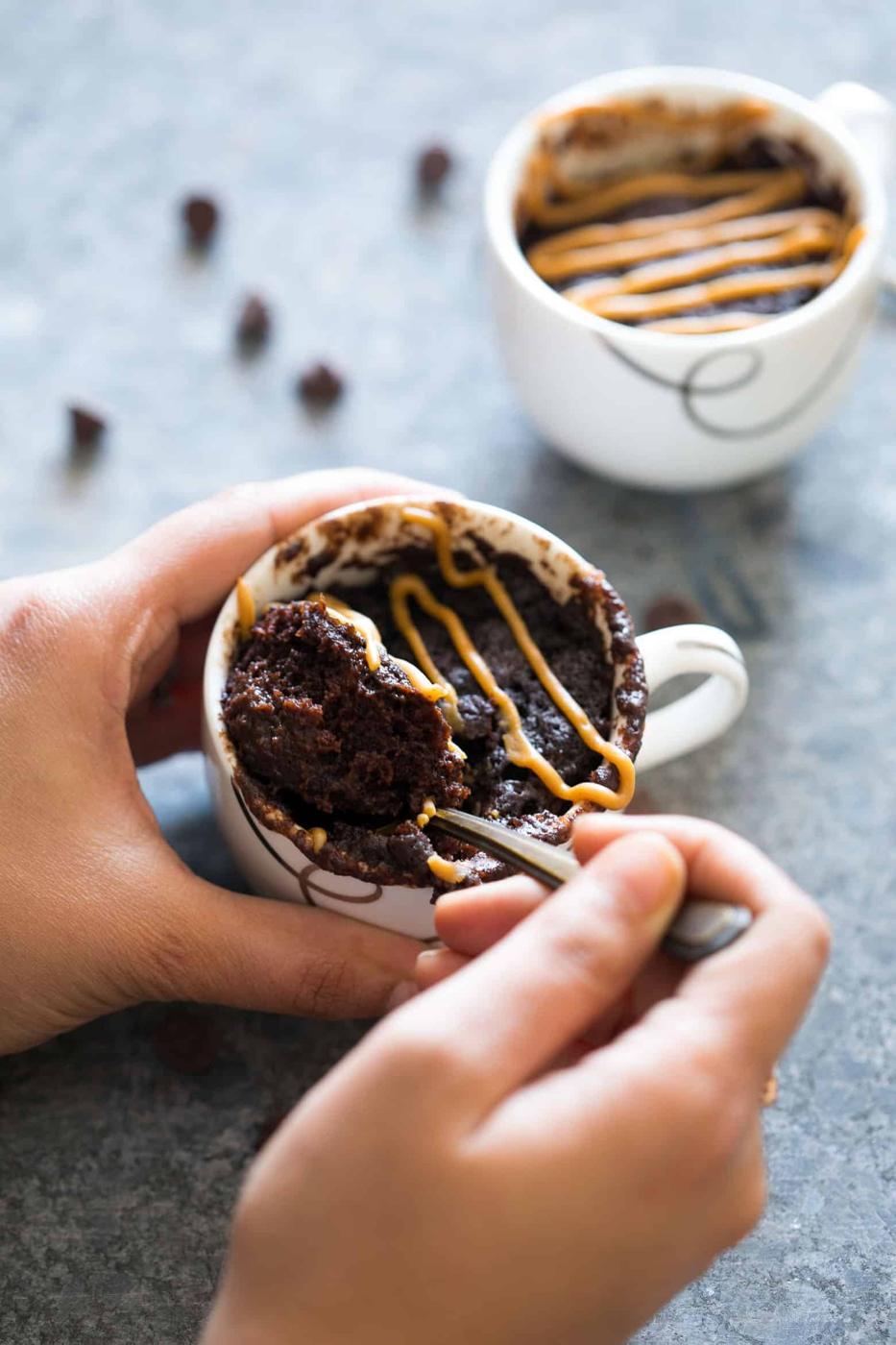 Eggless Banana Chocolate Peanut Butter Mug Cake