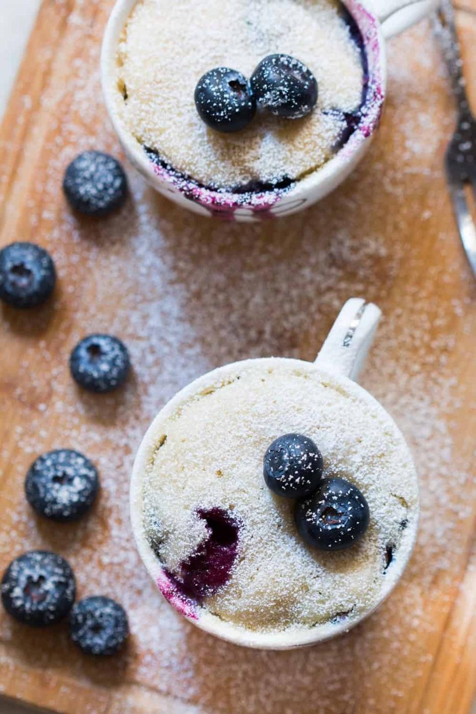 Eggless blueberry mug cake