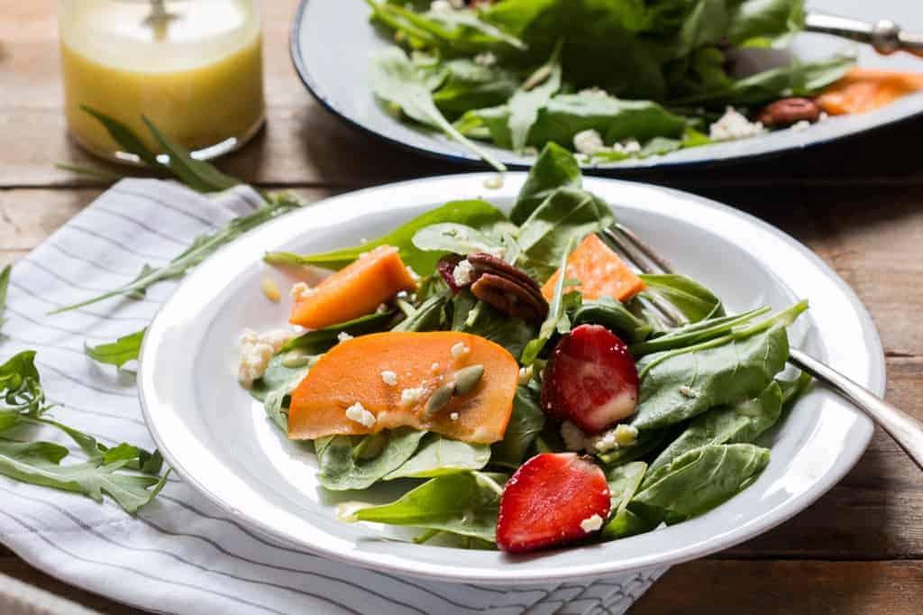 Greens, Persimmon Ricotta Salad with Orange Dressing