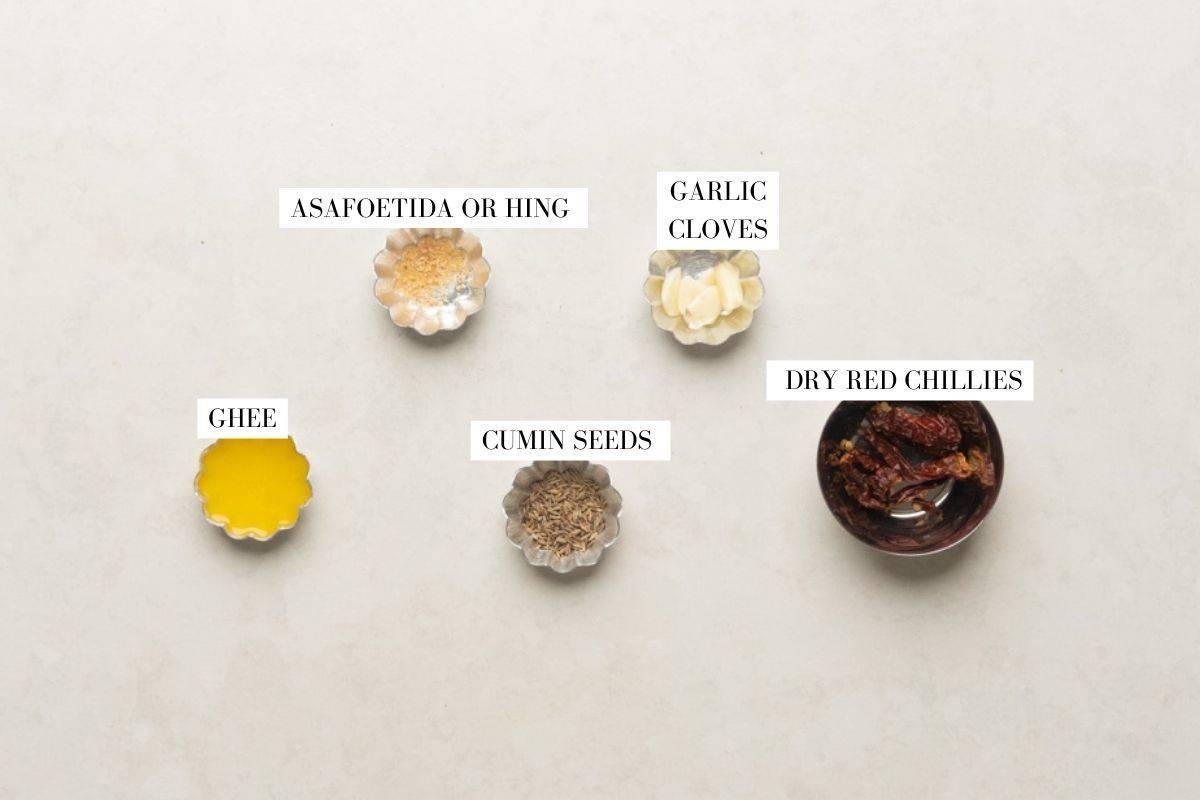 Picture of all the ingredients forI Palak Paneer kofta curry with text to identify them