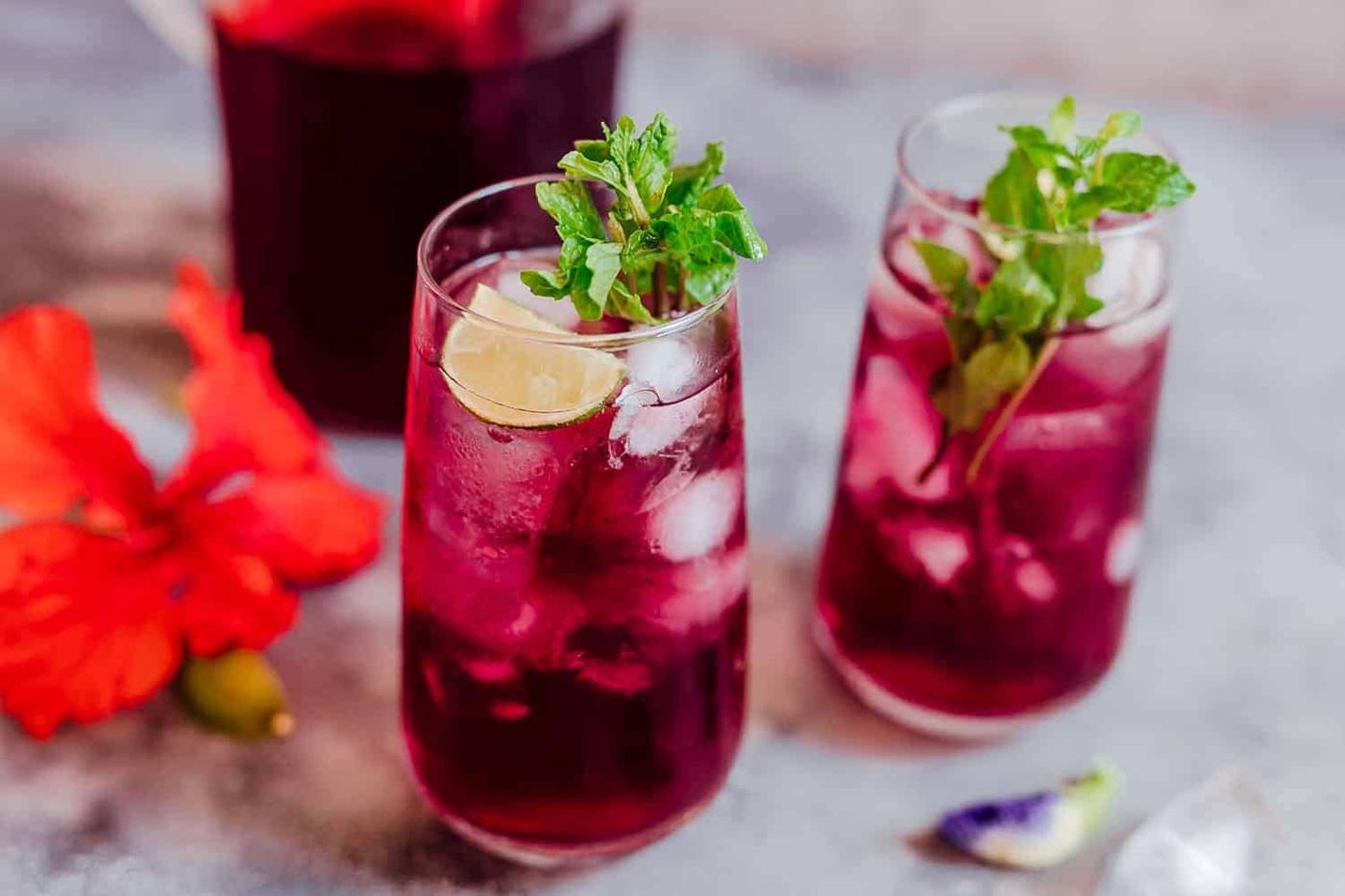 Glasses of iced hibiscus tea