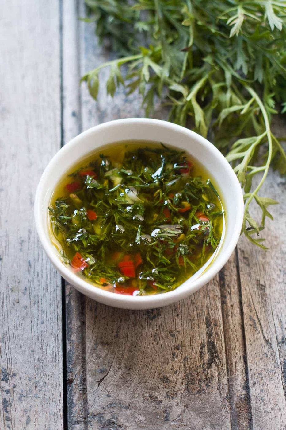 Chimichurri made of carrot greens instead of traditional parsley.