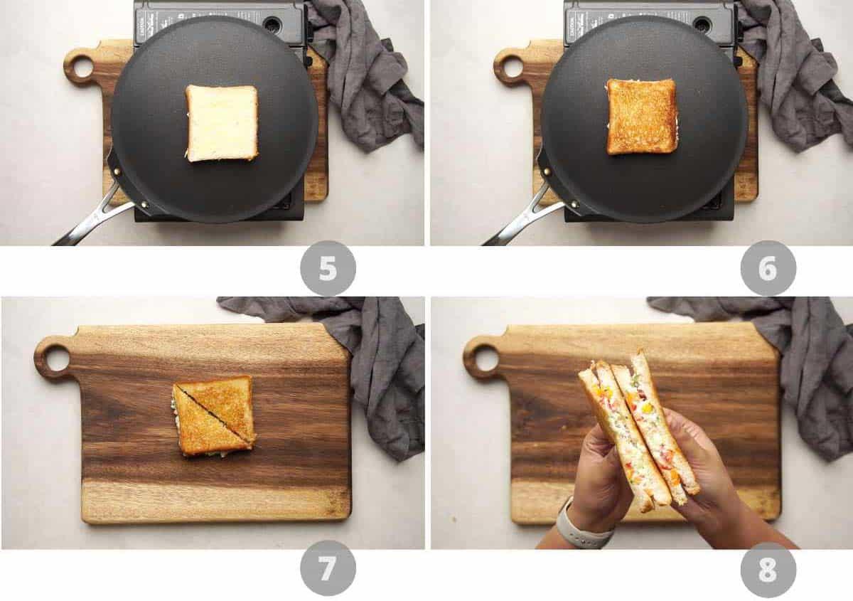 Step by step picture collage showing how to make dahi sandwich