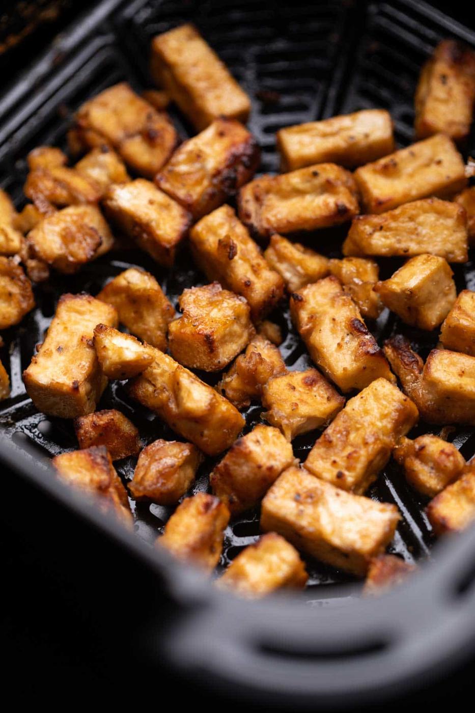 an image of crispy air fried tofu ready to be turned in to kung pao tofu