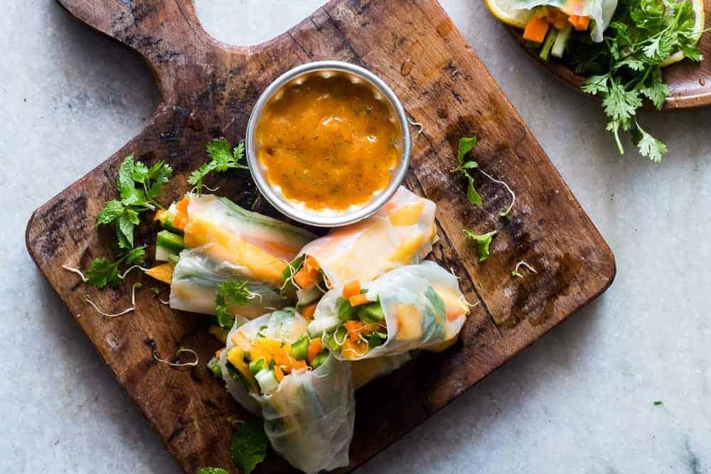 Mango Bell Pepper Rice Paper Rolls + Mango Cilantro Dipping Sauce