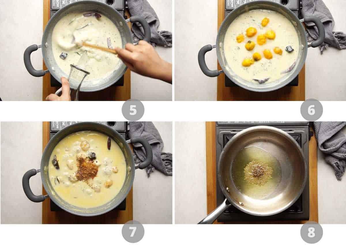 Step by step picture collage showing how to make Mango Kadhi