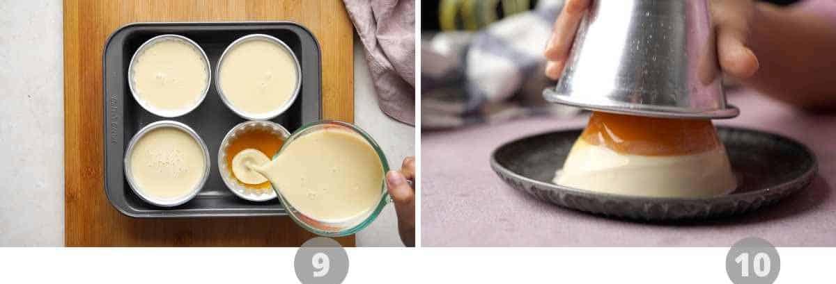 Step by step picture collage showing how to make mango panna cotta