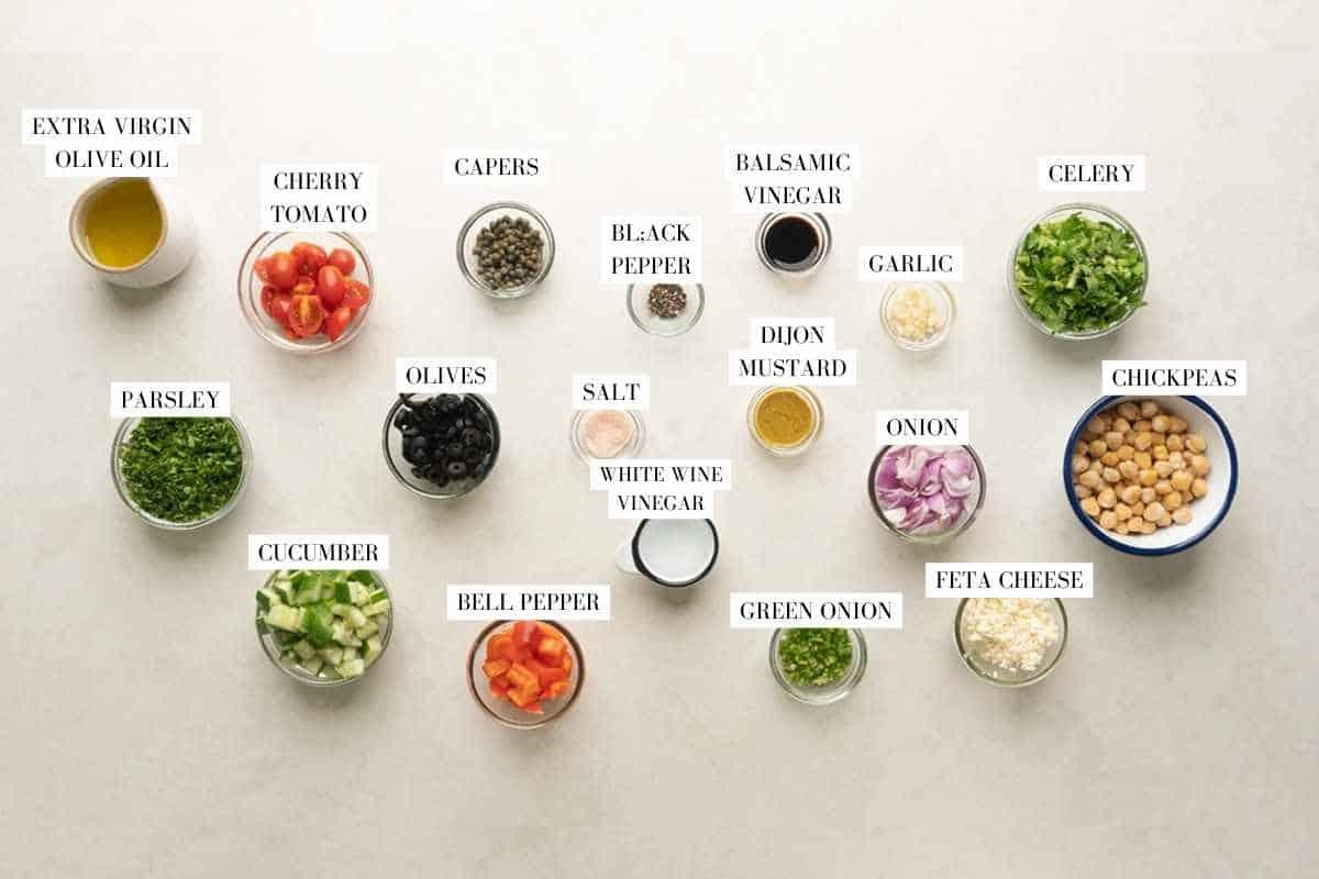 ingredient shot for mediterranean chickpeas salad