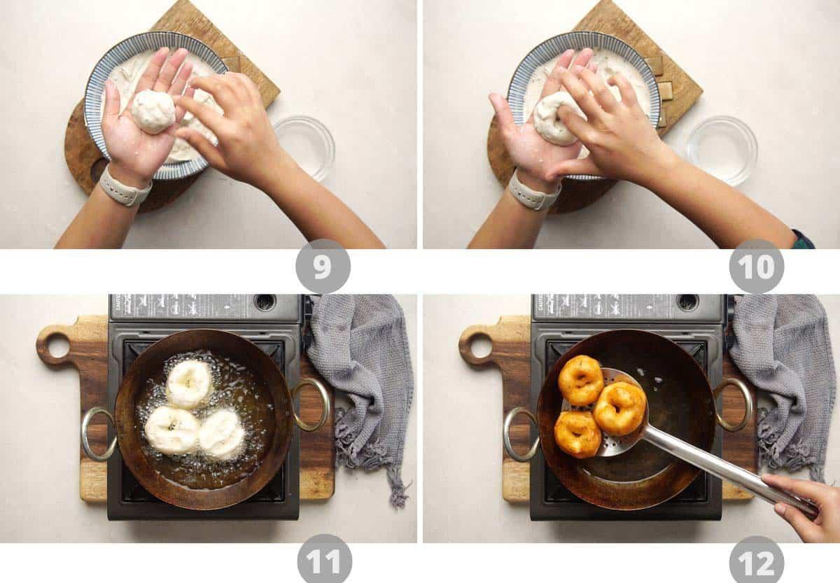Step by step picture collage showing how to make medu vada