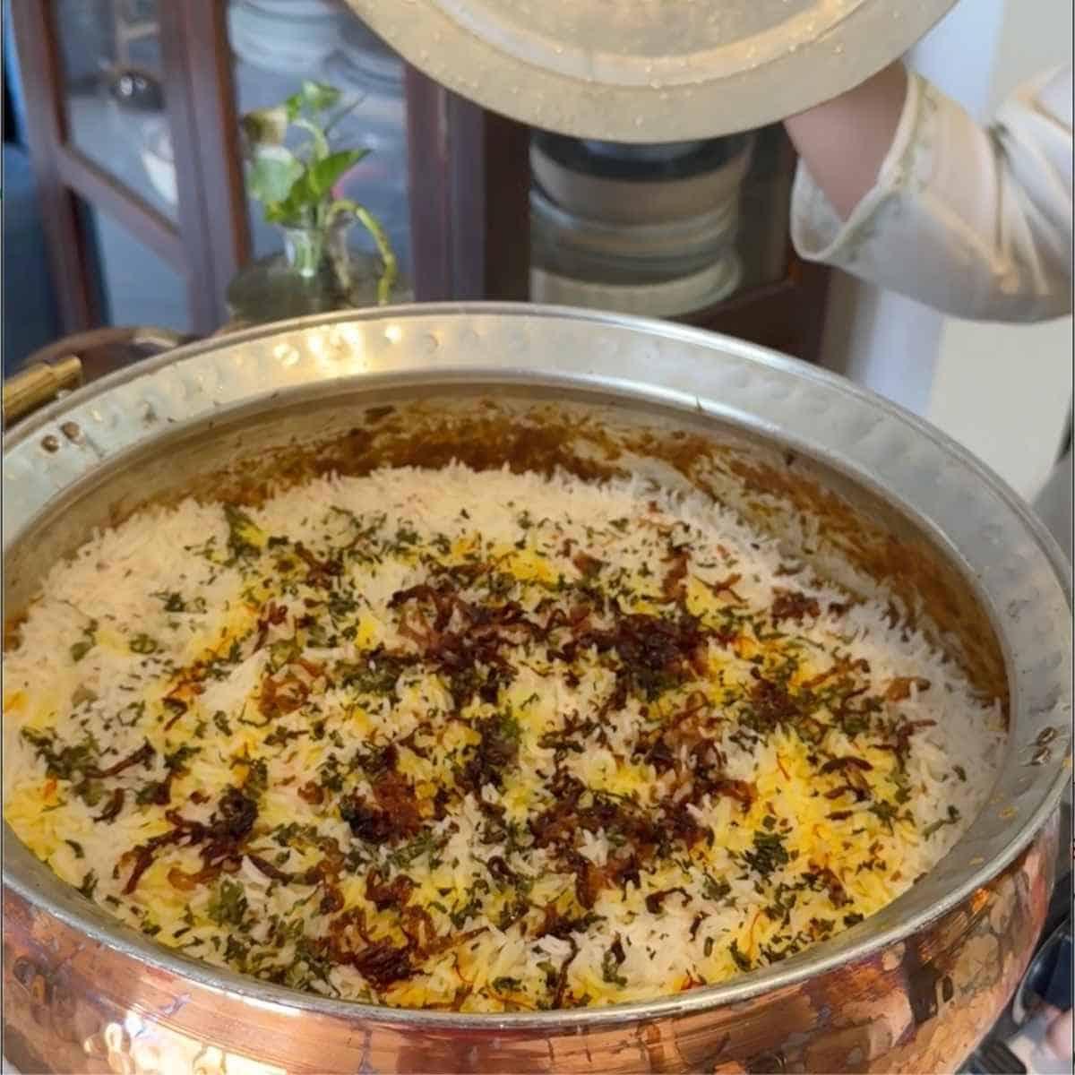 mushroom biryani step 8 - serving