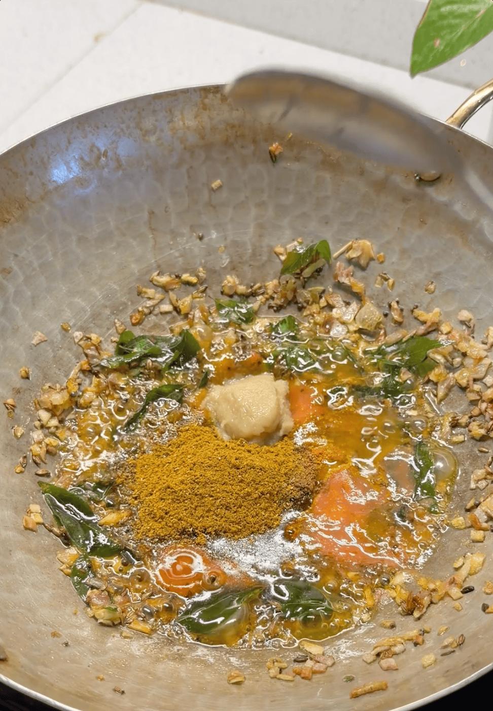 Step 2 of making mushroom masala