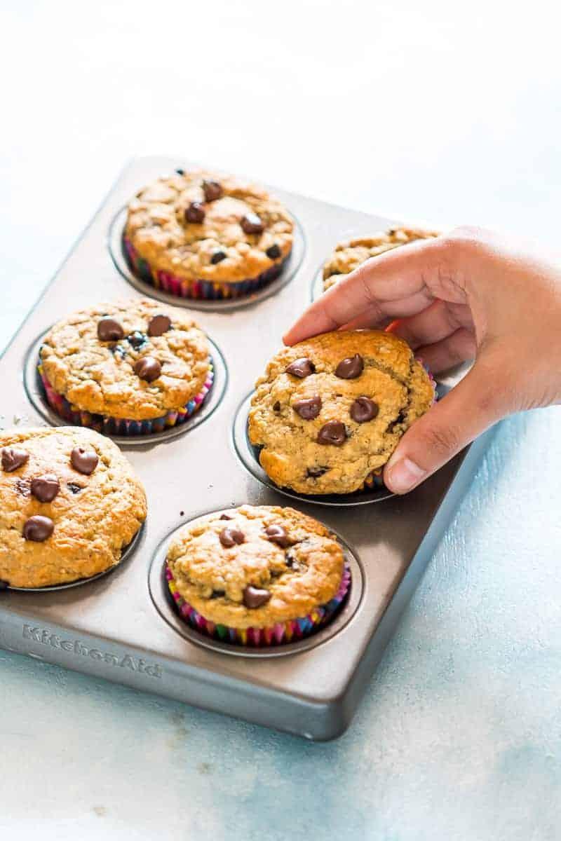 Healthy Oatmeal Banana Chocolate Chip Muffins