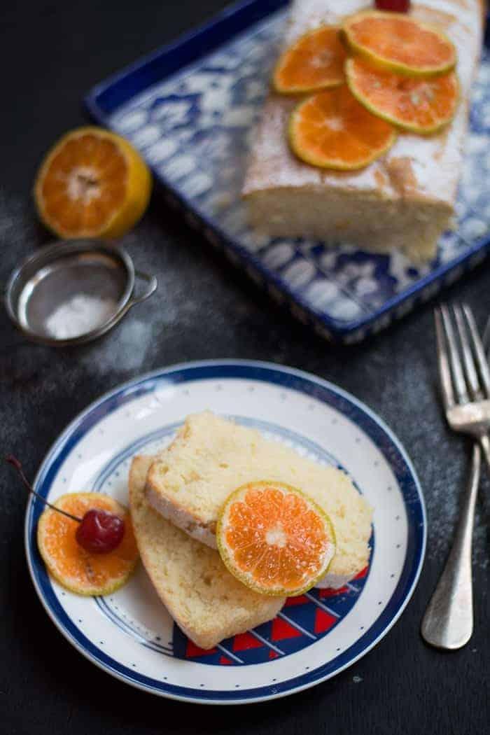 slices of orange cake served in a plate