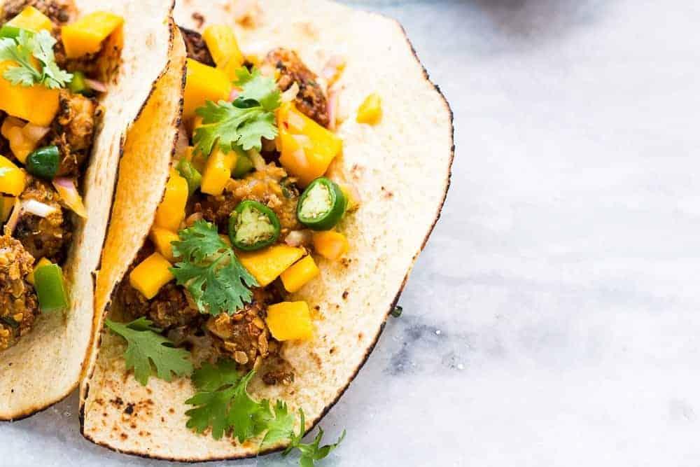 Healthy Oats Crusted Fish Tacos + Mango Salsa