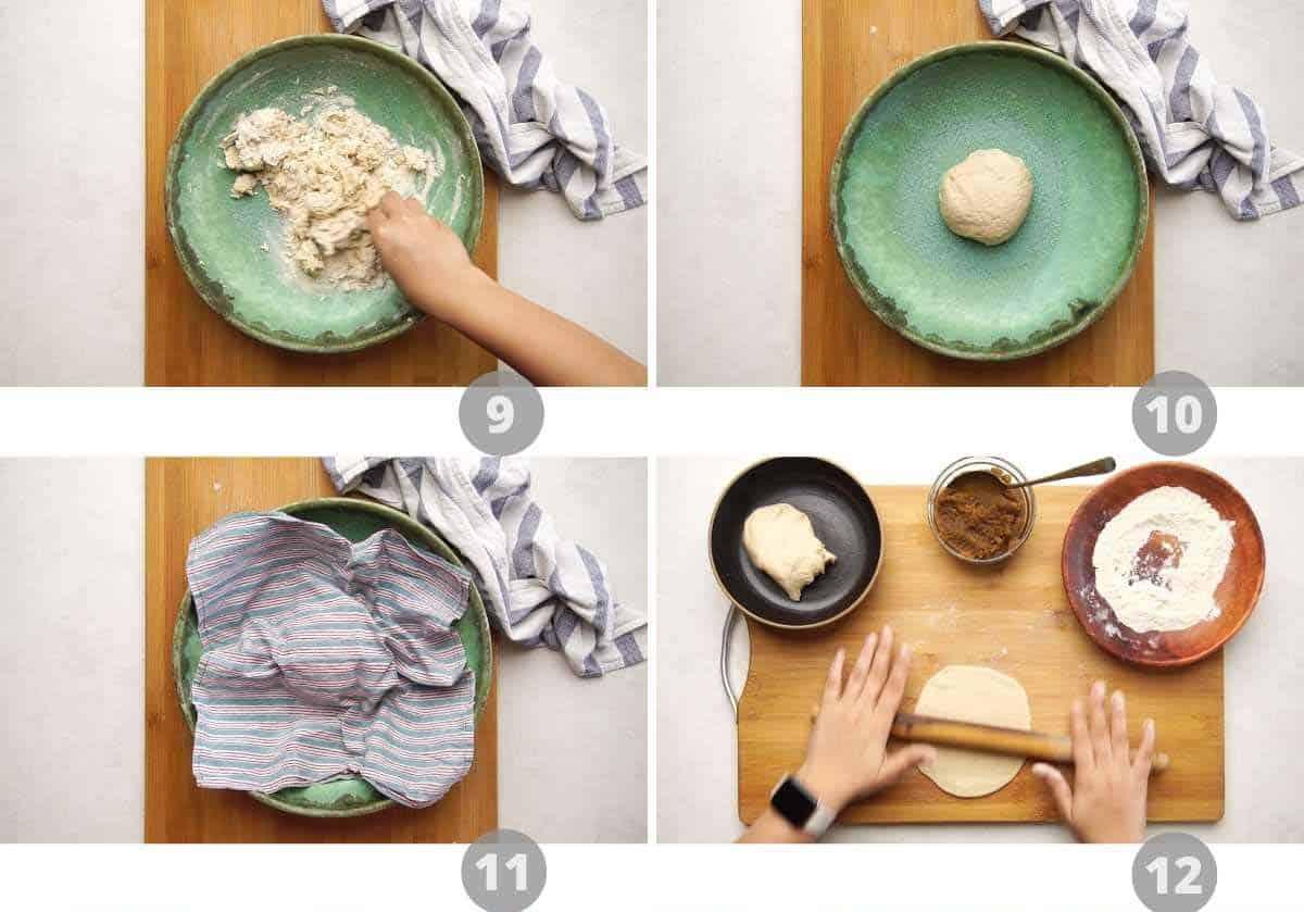 Step by step picture collage showing how to make puran poli