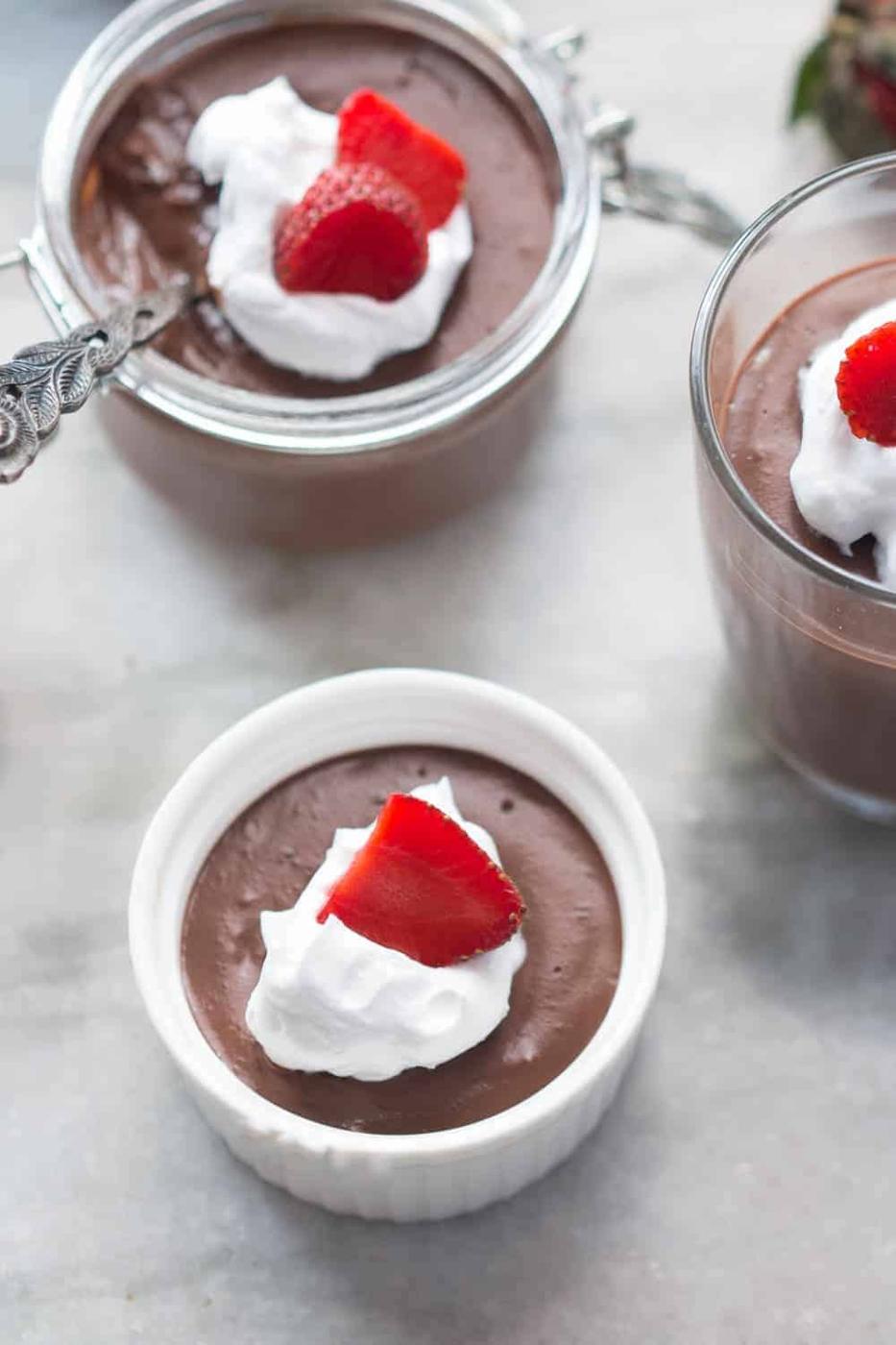 chocolate pudding served in small cups and bowls