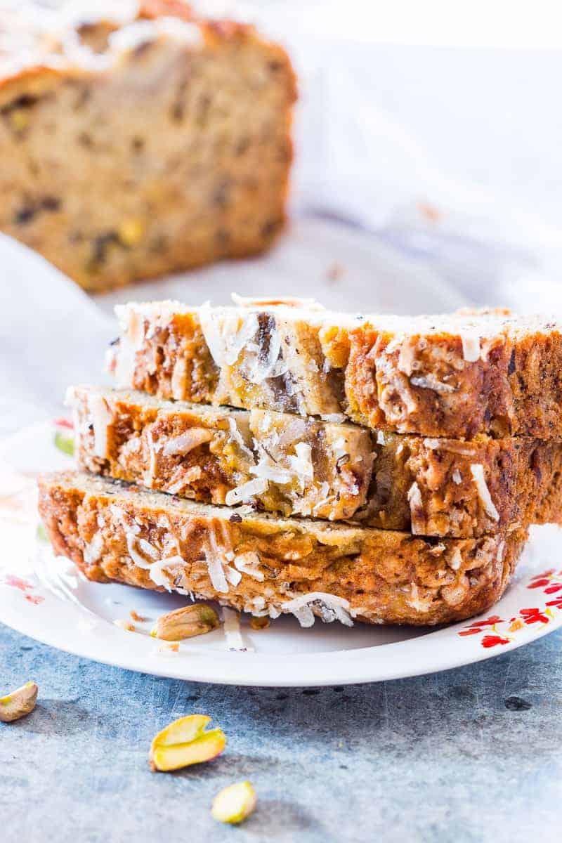 Quick Coconut Pistachio Banana Bread