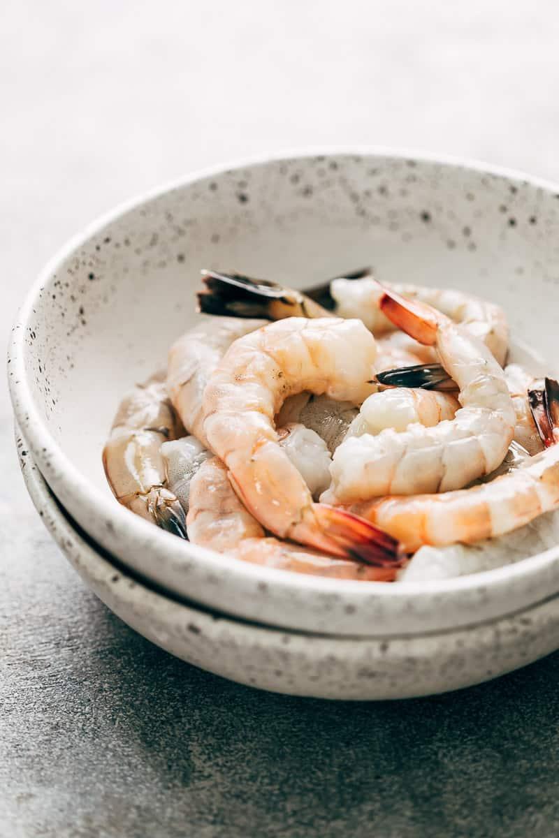 Fresh jumbo prawns for prawn cocktail in a bowl