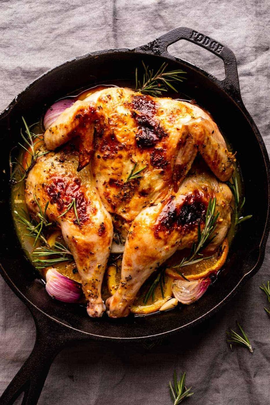 Roasted Spatchcock Chicken with Orange Rosemary