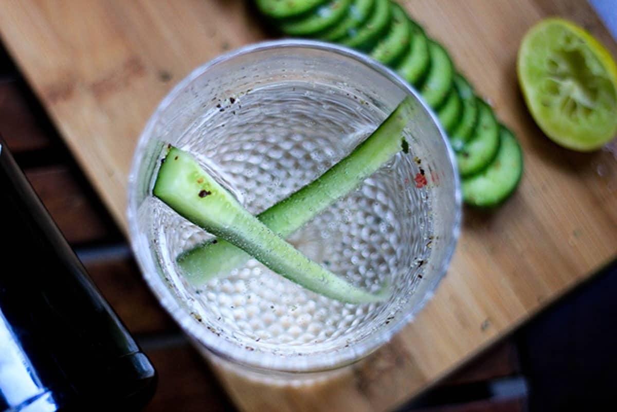 A picture of Sparkling Cucumber Chili Gin clicked from the top.