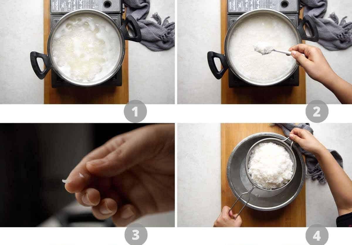 Step by step picture collage showing how to make fried rice