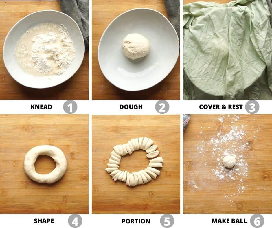 Step by step pictures to show how to make the dough for momos