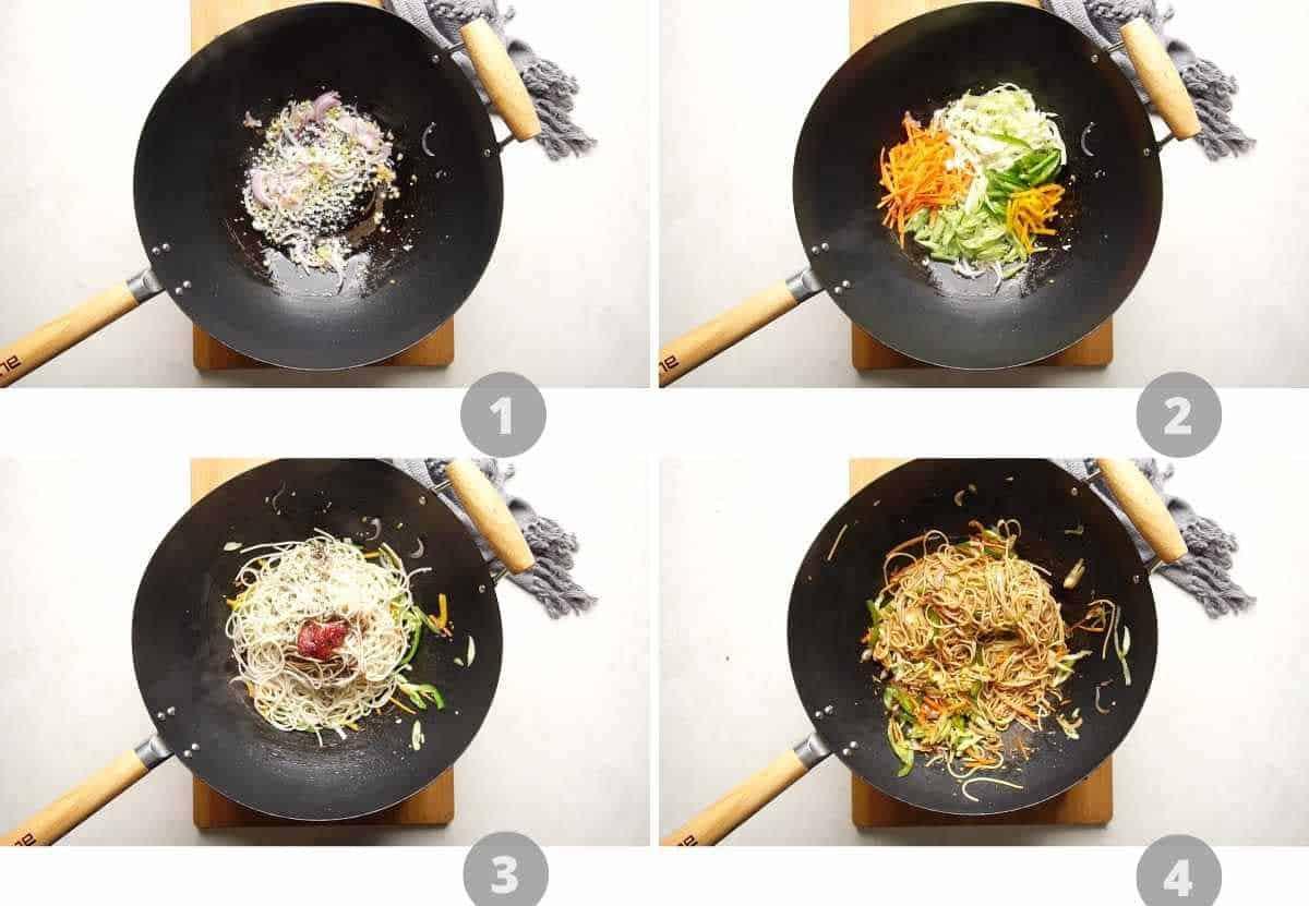 Step by step picture collage showing how to make veg spring rolls