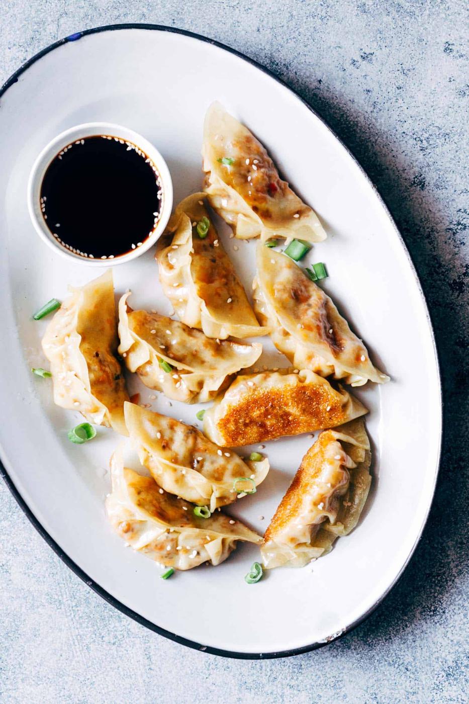 Vegetarian Gyoza Potstickers with Carrot and Paneer