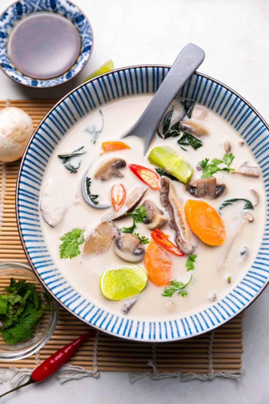 Vegetarian Tom Kha Soup | Veg Thai Coconut Soup
