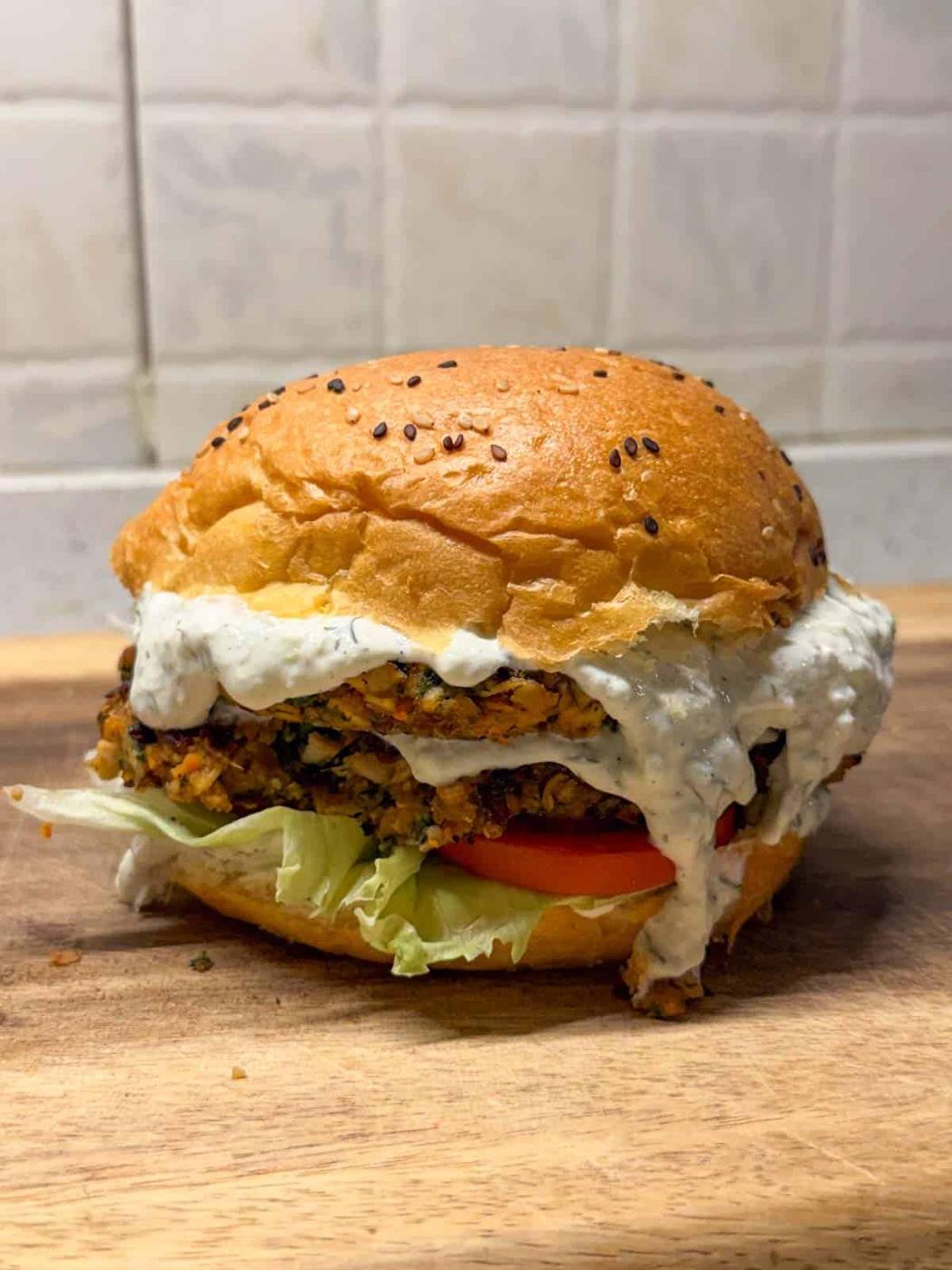 Crispy Veggie Smash Burger on a Skillet