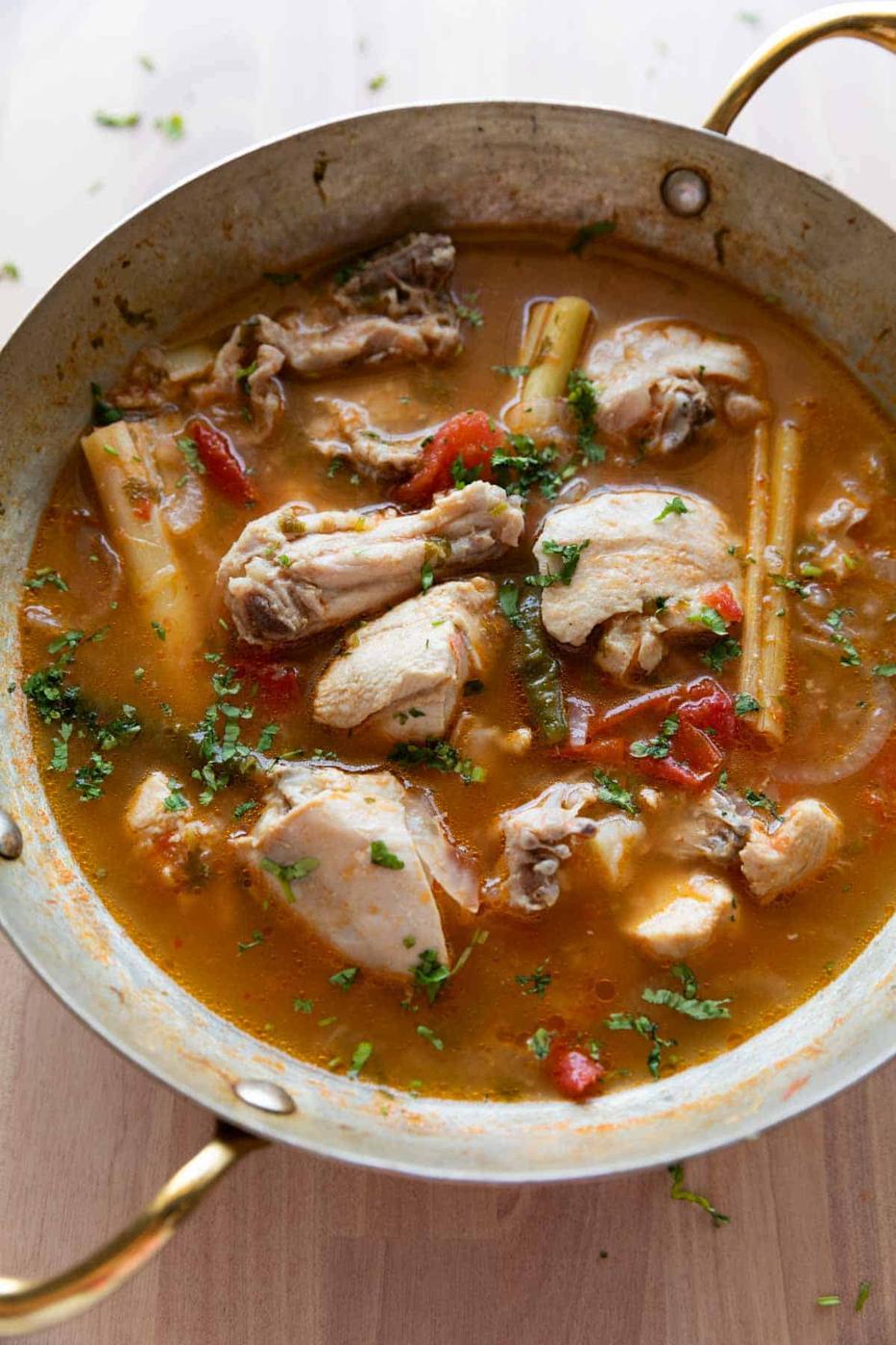 zero oil chicken curry with potatoes in a kadai ready to be served