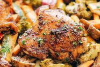 One-Pan Honey Balsamic Chicken Thighs and Roasted Vegetables